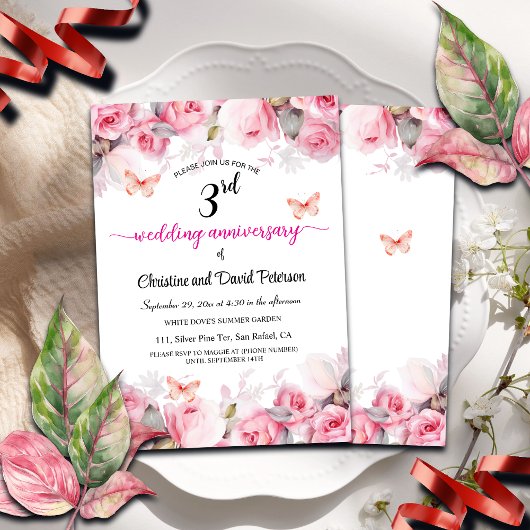 3e Leather Wedding Jubileum Blush Rozen Kaart
