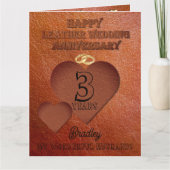 3e Leather Wedding Jubileum Kaart voor Man (Voorkant)