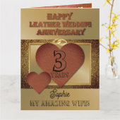 3e lederen bruiloft Jubileum Kaart voor vrouw (Gele Bloem)