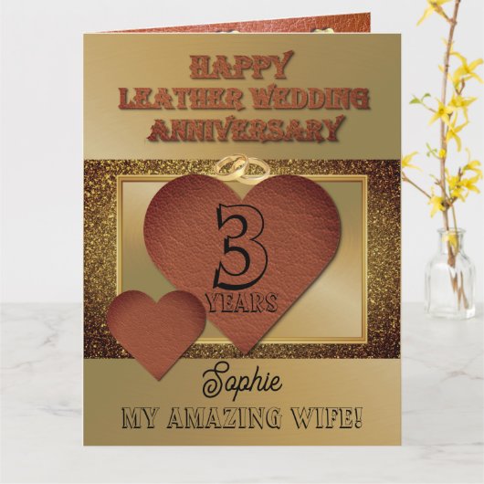 3e lederen bruiloft Jubileum Kaart voor vrouw (Gele Bloem)