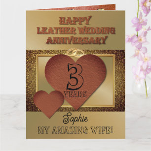 3e lederen bruiloft Jubileum Kaart voor vrouw