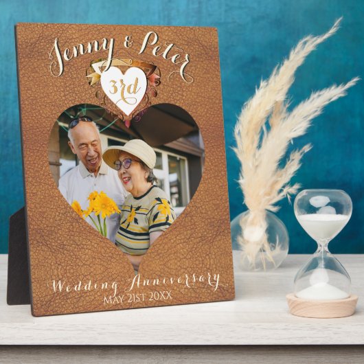 3e Lederen Huwelijksjubileum Foto Hart Fotoplaat (Zijkant)