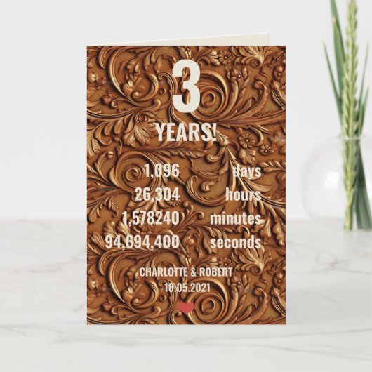 3e lederen trouwdag kaart (Voorkant)