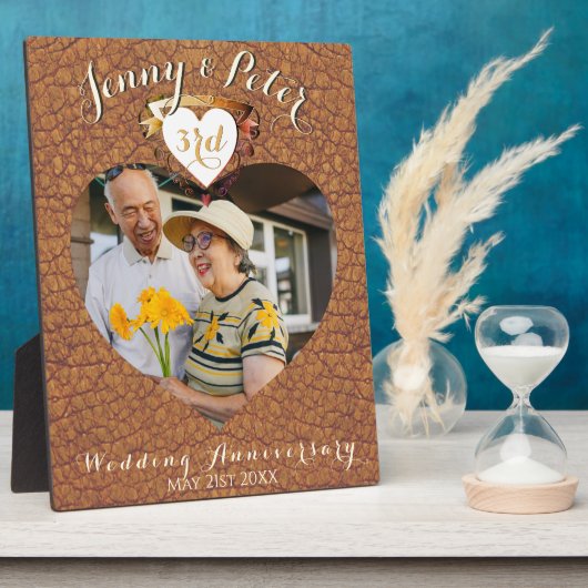 3e Leren Huwelijksjubileum Foto Hart Fotoplaat (Zijkant)