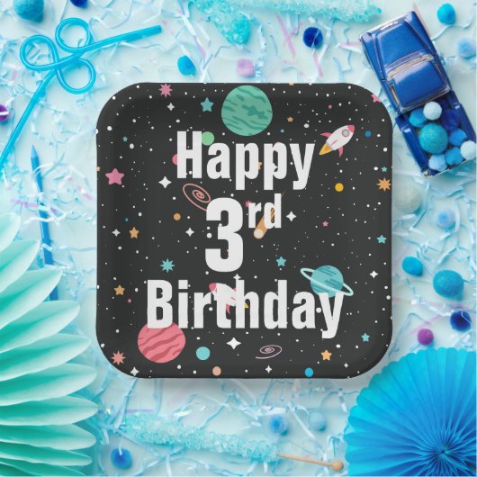 3e martday Rocket Ships and Planets Papieren Bordje (Feest)