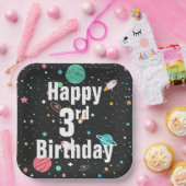 3e martday Rocket Ships and Planets Papieren Bordje (Feest)