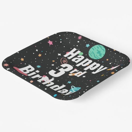 3e martday Rocket Ships and Planets Papieren Bordje (Gebogen)