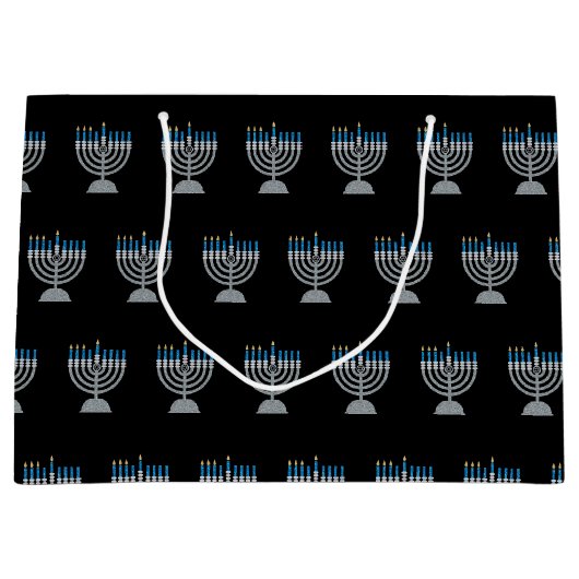 3e nacht van Hanukkah Glitter Large Gift Bag Groot Cadeauzakje (Voorkant)