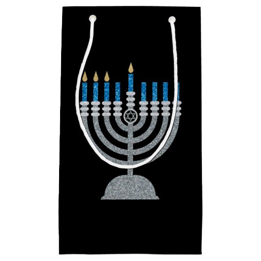 3e nacht van Hanukkah Glitter Small Gift Bag Klein Cadeauzakje (Voorkant)