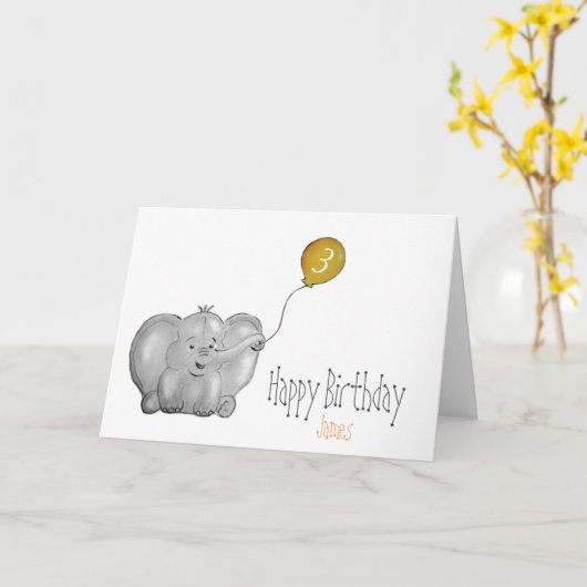 3e of elke verjaardag olifant gele ballon kaart (Gele Bloem)