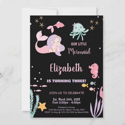 3e onze kleine zeemeermin verjaardag uitnodigingen (Voorkant)