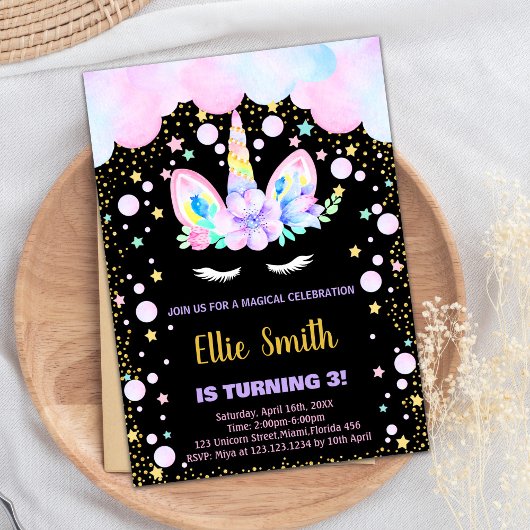 3e Paarse eenhoorn verjaardagsuitnodigingen Kaart