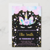 3e Paarse eenhoorn verjaardagsuitnodigingen Kaart (Voorkant)