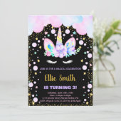 3e Paarse eenhoorn verjaardagsuitnodigingen Kaart (Staand voorkant)