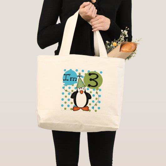 3e Penguin Verjaardag Tshirts en geschenken Grote Tote Bag (Voorkant (product))