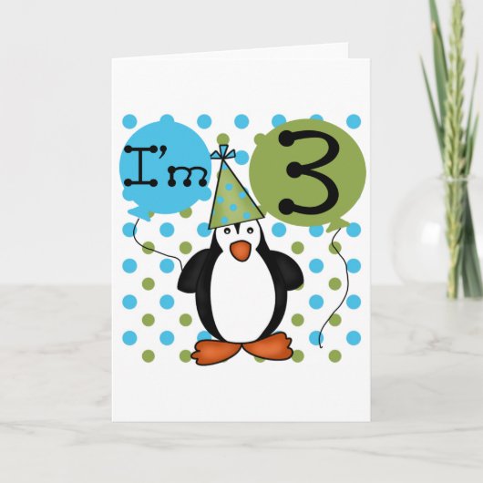 3e Penguin Verjaardag Tshirts en geschenken Kaart (Voorkant)