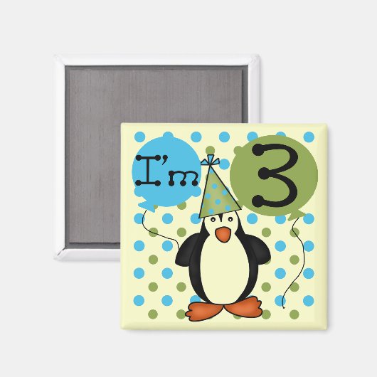 3e Penguin Verjaardag Tshirts en geschenken Magneet (Voorkant / Achterkant)