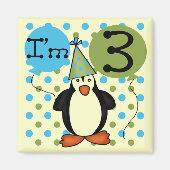 3e Penguin Verjaardag Tshirts en geschenken Magneet (Voorkant)