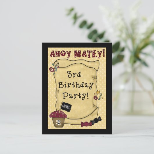 3e Pirate Verjaardag Uitnodigingen (Staand voorkant)