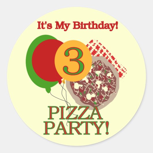 3e Pizza Party Verjaardag Tshirts en geschenken Ronde Sticker (Voorkant)