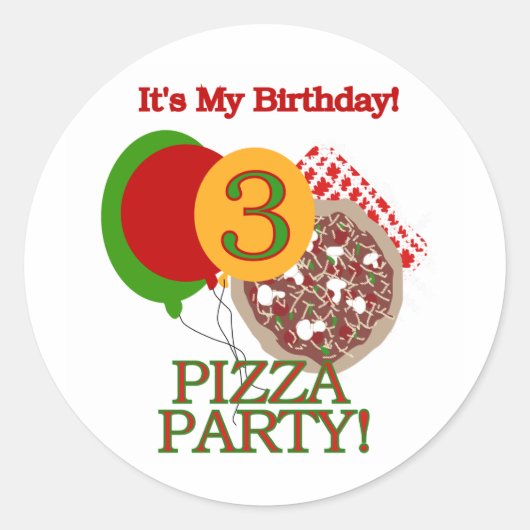 3e Pizza Party Verjaardag Tshirts en geschenken Ronde Sticker (Voorkant)