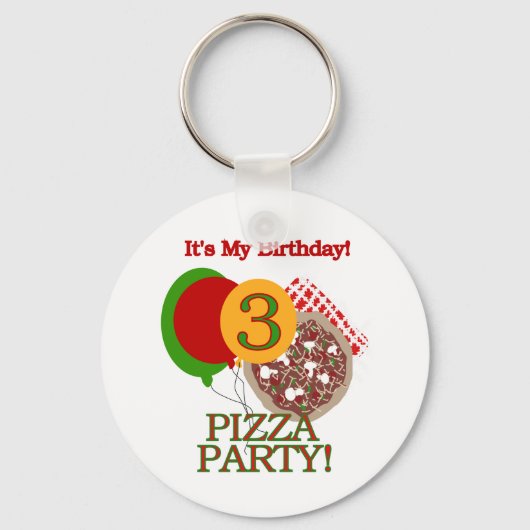 3e Pizza Party Verjaardag Tshirts en geschenken Sleutelhanger (Voorkant)