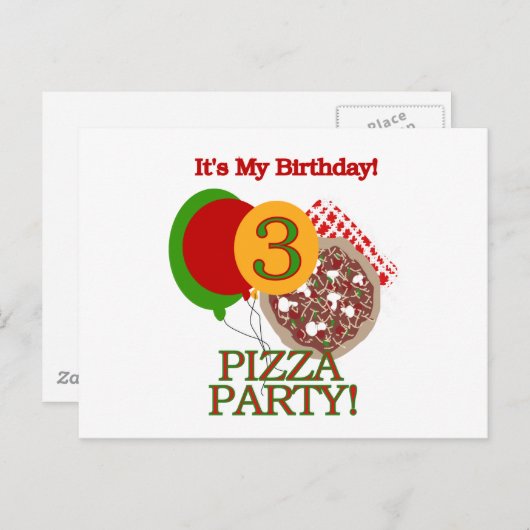 3e Pizza Party Verjaardag Tshirts en geschenken Uitnodiging Briefkaart (Voorkant / Achterkant)