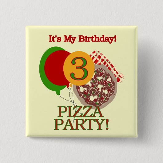 3e Pizza Party Verjaardag Tshirts en geschenken Vierkante Button 5,1 Cm (Voorkant)