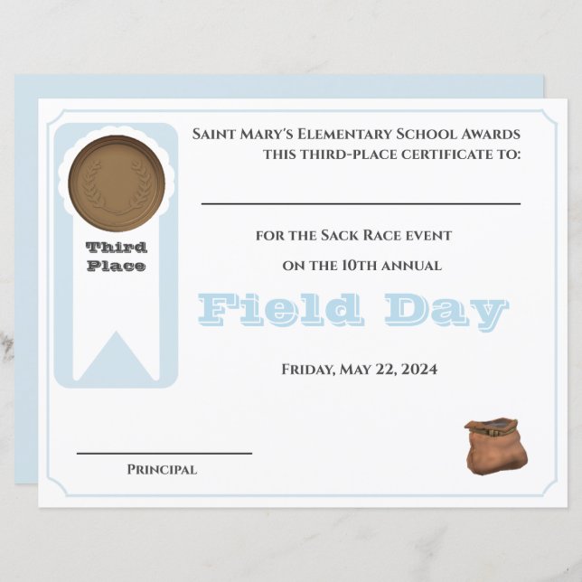  3e plaats Award Certificaat (Voorkant / Achterkant)