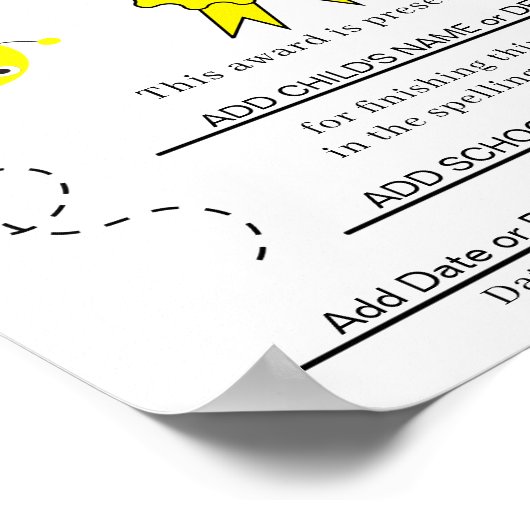 3e plaats Spelling Bee Certificaat voor Kinderen Poster (Hoek)