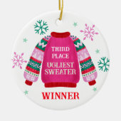 3e plaats Ugly Sweater Contest prijswinnaar Keramisch Ornament (Voorkant)