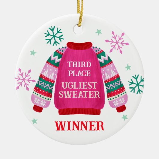 3e plaats Ugly Sweater Contest prijswinnaar Keramisch Ornament (Voorkant)