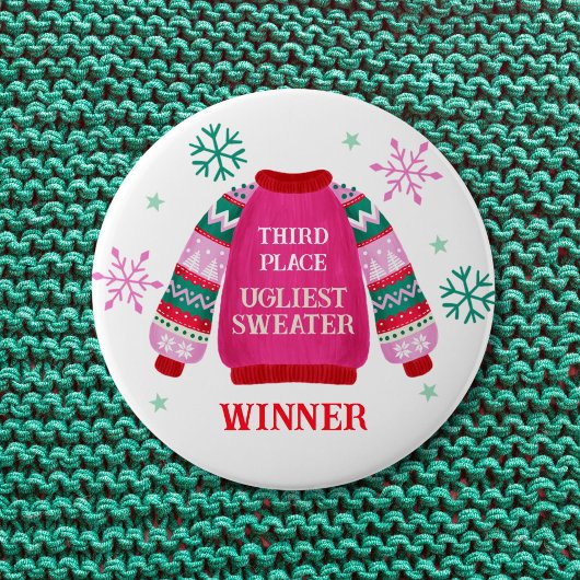 3e plaats Ugly Sweater Contest prijswinnaar Ronde Button 4,0 Cm