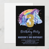3e Rainbow Unicorn Verjaardag Uitnodigingen (Voorkant / Achterkant)