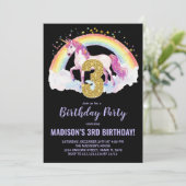 3e Rainbow Unicorn Verjaardag Uitnodigingen (Staand voorkant)