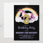 3e Rainbow Unicorn Verjaardag Uitnodigingen (Voorkant / Achterkant)