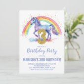 3e Rainbow Unicorn Verjaardag Uitnodigingen (Staand voorkant)