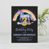 3e Rainbow Unicorn Verjaardag Uitnodigingen (Staand voorkant)
