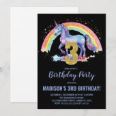3e Rainbow Unicorn Verjaardag Uitnodigingen (Voorkant / Achterkant)