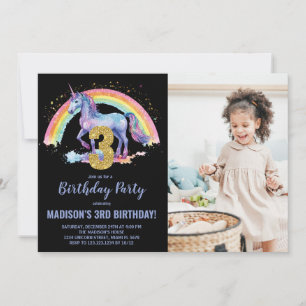 3e Rainbow Unicorn Verjaardag Uitnodigingen foto