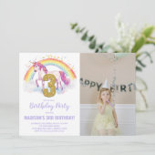 3e Rainbow Unicorn Verjaardag Uitnodigingen foto (Staand voorkant)