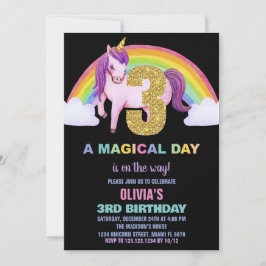3e Rainbow Unicorn Verjaardag Uitnodigingen Glitte