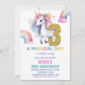 3e Rainbow Unicorn Verjaardag Uitnodigingen Glitte (Voorkant)