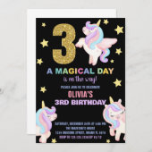 3e Rainbow Unicorn Verjaardag Uitnodigingen Vliege (Voorkant / Achterkant)