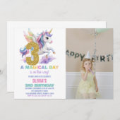 3e Rainbow Unicorn Verjaardag Uitnodigingen w foto (Voorkant / Achterkant)