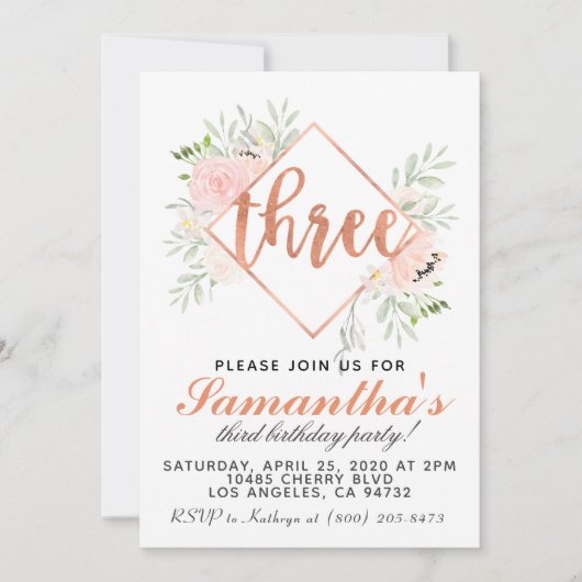 3e Roos Gold-uitnodiging Kaart (Voorkant)