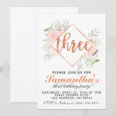 3e Roos Gold-uitnodiging Kaart (Voorkant / Achterkant)