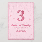 3e Roze Glitter Verjaardag | Fonkel Glitter Kaart (Voorkant)