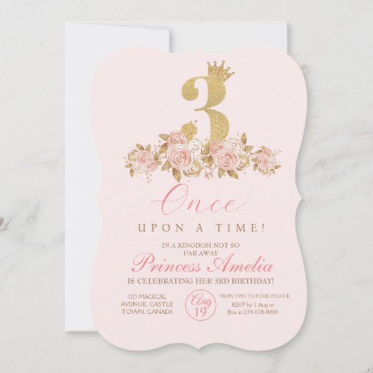 3e Schattigee roze gouden kroonprinses verjaardag Kaart (Voorkant)