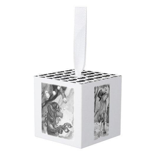 3e Tekenbalk van Unicorn Kubus Ornament (Voorkant hoekig)